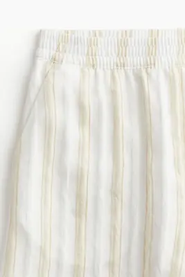 Short à taille élastique - Blanc/rayures beige clair