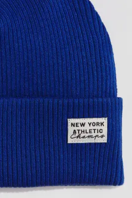 Bonnet en maille de coton côtelée - Bleu/New York