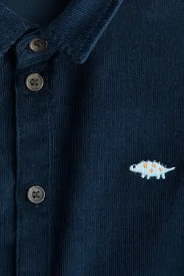 Chemise en velours côtelé avec motifs brodés - Bleu foncé/dinosaures