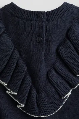 Robe volantée en maille de coton - Bleu marine