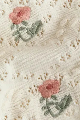 Gilet en maille pointelle - Crème/fleurs