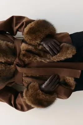Gants en tissu enduit - Marron foncé