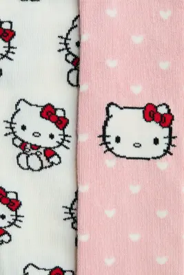 Lot de 2 collants en maille jacquard - Rose clair/Hello Kitty