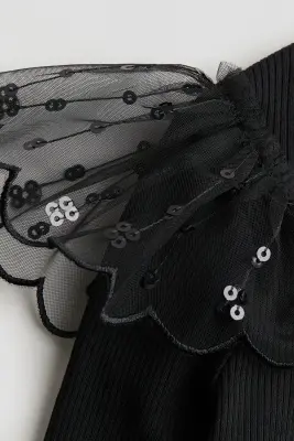 Top en coton avec tulle - Noir