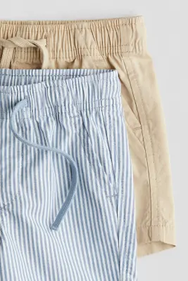 Lot de 2 shorts en coton - Beige/rayures bleues