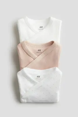 Lot de 3 bodies croisés - Rose ancien/pois