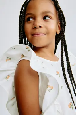 Robe imprimée en coton - Blanc/pêches