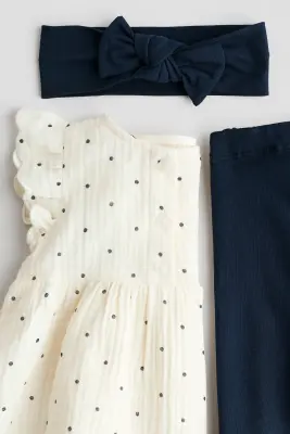 Ensemble 3 pièces en coton - Bleu marine/pois