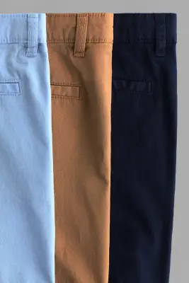 3-pack cotton chino shorts - Bleu clair/beige foncé