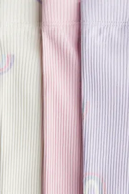 Lot de 3 leggings côtelés en coton - Lilas/arcs-en-ciel