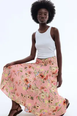 Jupe plissée en viscose - Rose clair/fleuri