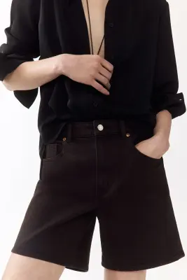 Short taille haute en denim - Marron foncé