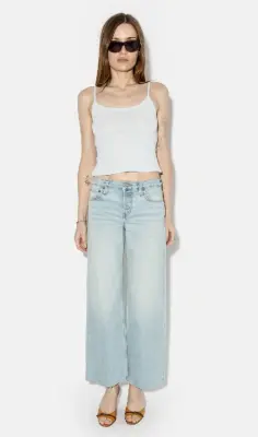 Nouveau ! RE/DONE Jean Mid Rise Wide Leg Crop Silver Springs