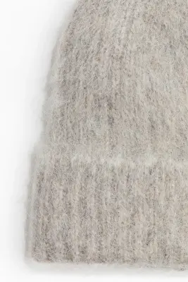 Bonnet en maille côtelée d'alpaga mélangé - Gris chiné