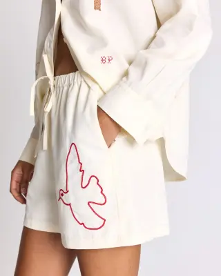 Short Lisa blanc ivoire et broderies multicolores