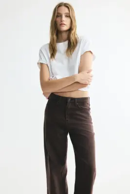 Wide High Waist Jeans - Marron foncé
