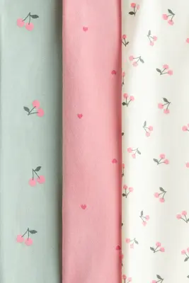 Lot de 3 leggings en coton - Vert clair/cerises
