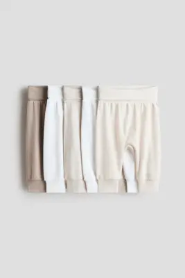 Lot de 5 pantalons à ceinture repliable - Beige/blanc