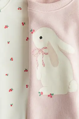 Lot de 2 sweats volantés - Rose clair/lapin
