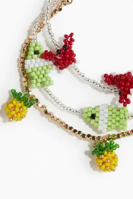Lot de 3 bracelets avec perles fantaisie - Doré/ananas
