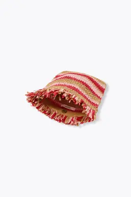 Pochette rayée en raphia