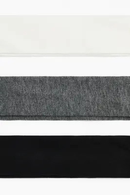 Lot de 3 bandeaux en jersey de coton - Blanc/gris foncé chiné/noir