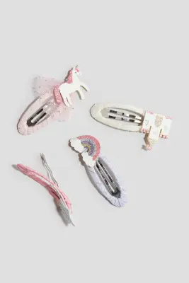 Lot de 4 barrettes avec application - Violet clair/arc-en-ciel
