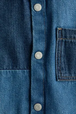 Chemise color block en denim - Bleu denim