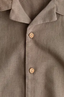 Chemise en lin mélangé avec col cubain - Taupe