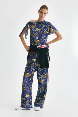 Pantalon imprimé avec cordon de serrage - Bleu foncé/motif