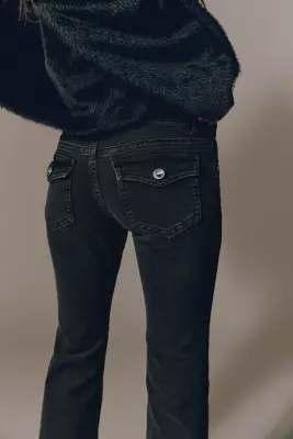 Flared Low Jeans - Noir délavé
