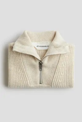 Pull en laine mélangée à col zippé - Beige clair