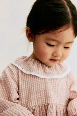 Robe en coton - Rose clair/carreaux beiges