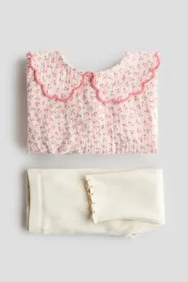 Ensemble 2 pièces blouse et legging - Rose clair/cerises