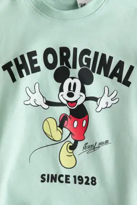T-shirt imprimé en coton - Vert menthe/Mickey
