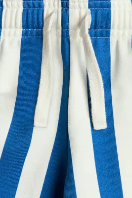 Short en molleton de coton - Bleu vif/rayé