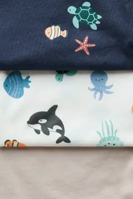 Lot de 3 T-shirts en coton - Bleu marine/vie marine