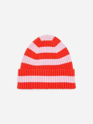 Bonnet en tricot côtelé - Rose/Rouge