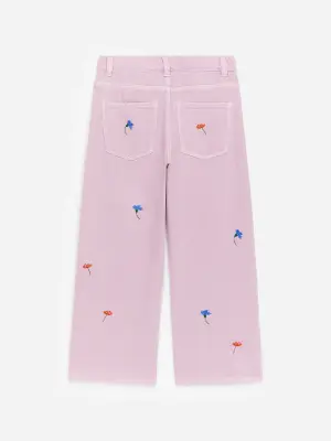 Pantalon en jean brodé - Mauve