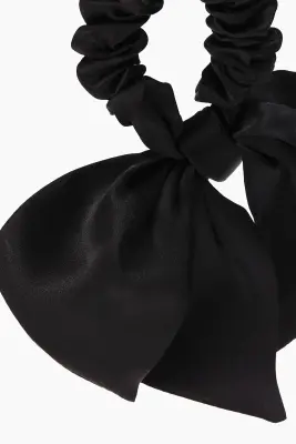 Chouchou avec nœud en soie - Noir