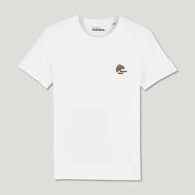 T-SHIRT COTON BIO BRODÉ – CROISSANT KAWAII - BONJOUR PARIS - BLANC