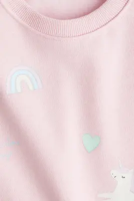 Sweat imprimé avec intérieur brossé - Rose clair/licornes