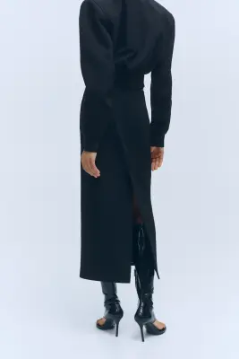 Jupe midi en laine - Noir