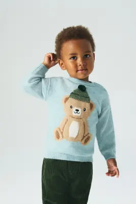 Motif-detail jumper - Bleu clair/nounours