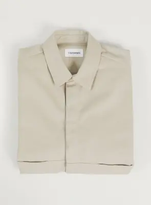 Overshirt with Front Cuts in Ivory Canvas
