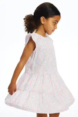 Robe à étages en seersucker - Blanc/rose/fleuri