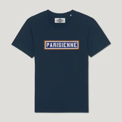 T-SHIRT COTON BIO BRODÉ - PARISIENNE - NAVY