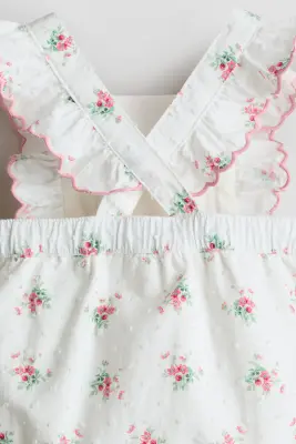 Barboteuse volantée en coton - Blanc/fleuri