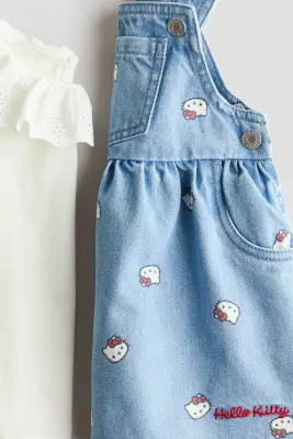 Ensemble 2 pièces robe salopette et top - Bleu denim clair/Hello Kitty
