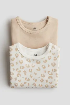 Lot de 2 bodies à manches courtes - Beige/imprimé léopard